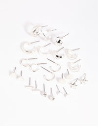 Silver Geometric Stud & Hoop Earring 12-Pack - link has visual effect only