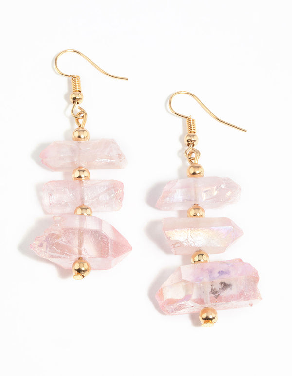 Gold Quartz Iridescent Drop Earrings