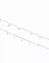 Silver Rose Quartz Star Anklet Set - link has visual effect only