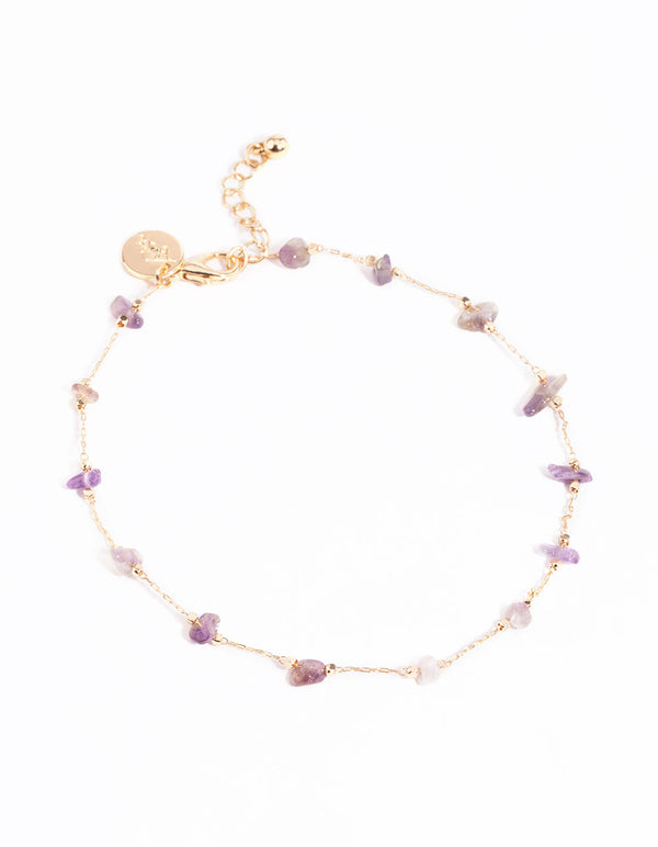 Gold Amethyst Chip Anklet