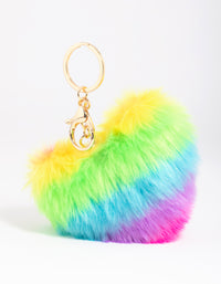 Kids Rainbow Fluffy Heart Keyring - link has visual effect only