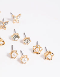 Gold Pearlised Flower Stud Earring 8-Pack - link has visual effect only