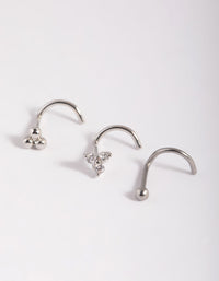 Surgical Steel Cubic Zirconia Nose Stud Pack - link has visual effect only