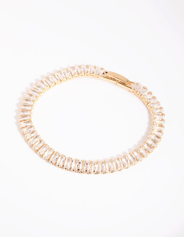 Gold Cubic Zirconia Baguette Tennis Bracelet