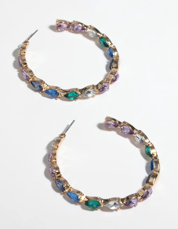 Gold Pear Stone Hoop Earrings