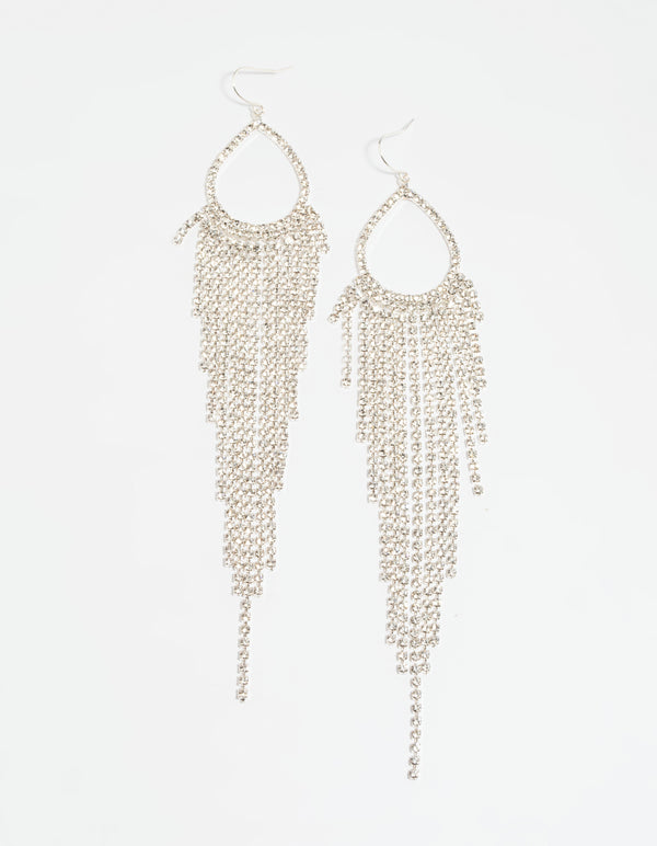 Silver Diamante Fringe Drop Earrings