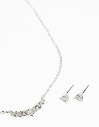 Silver Cubic Zirconia Heart Necklace & Earrings Set - link has visual effect only