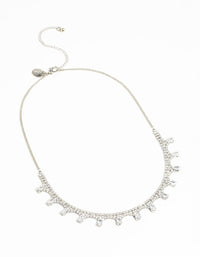 Rhodium Cubic Zirconia Droplet Necklace - link has visual effect only