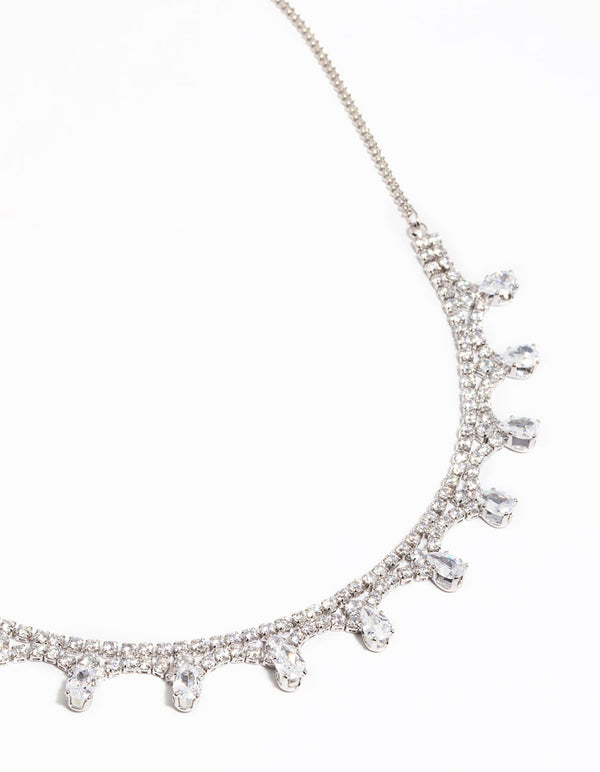 Rhodium Cubic Zirconia Droplet Necklace