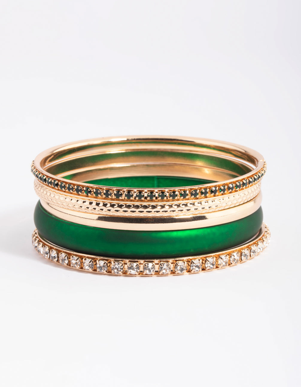 Green Pearlised Diamante Bracelet 5 Pack