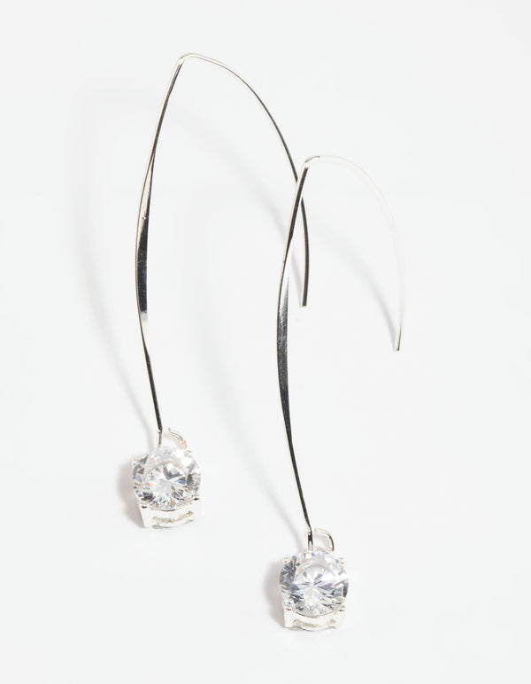 Silver Diamante Thread Through Drop Earrings