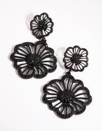 Matte Black Diamante Flower Drop Earrings - link has visual effect only