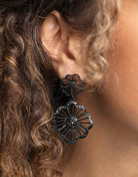 Matte Black Diamante Flower Drop Earrings - link has visual effect only