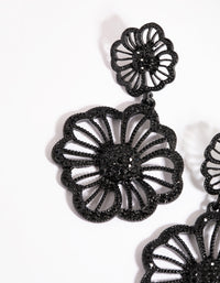 Matte Black Diamante Flower Drop Earrings - link has visual effect only