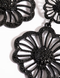 Matte Black Diamante Flower Drop Earrings - link has visual effect only