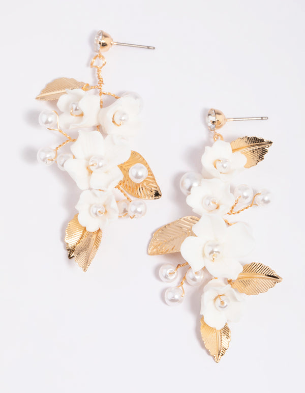 Frosted Flower Pearl Drop Earrings