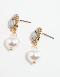 Gold Diamante & Pearl Drop Earrings - link has visual effect only