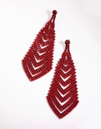 Matte Red V Diamante Drop Earrings - link has visual effect only