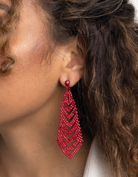 Matte Red V Diamante Drop Earrings - link has visual effect only