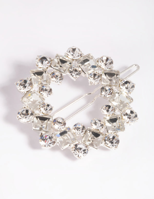 Silver Diamante Circle Clips