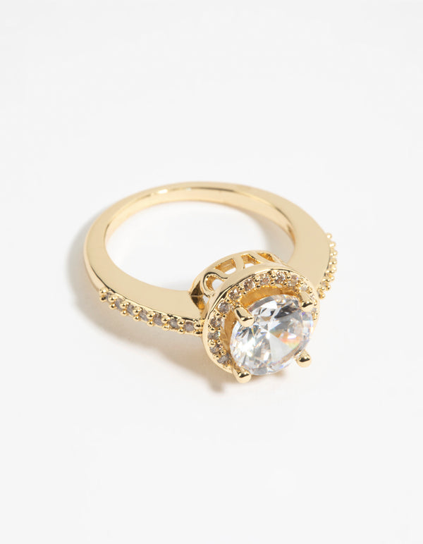 Gold Cubic Zirconia Solitaire Ring