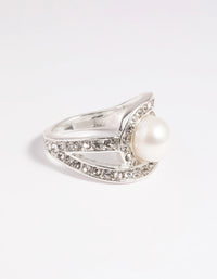 Silver Classic Pearl & Diamante Cocktail Ring - link has visual effect only