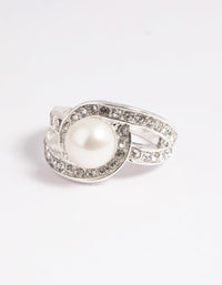 Silver Classic Pearl & Diamante Cocktail Ring - link has visual effect only