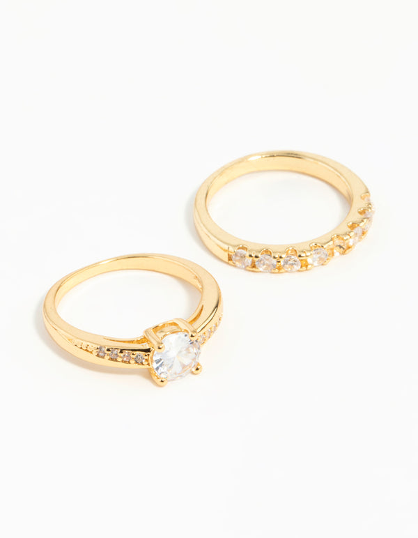 Gold Plated Cubic Zirconia Engaement Ring Set