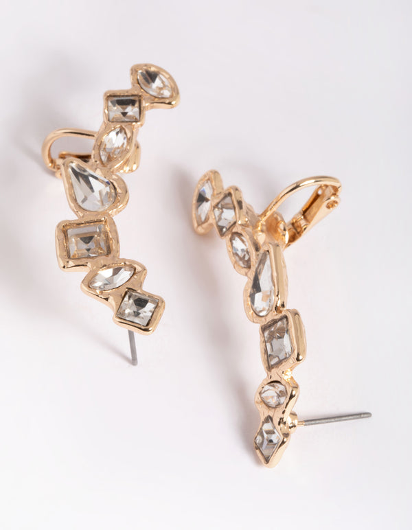 Gold Diamante Cascade Cuff Earrings