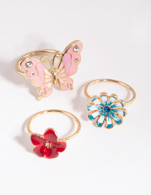 Gold Butterfly & Flower Ring