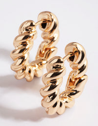 Gold Twisted Oval Huggie Hoop Earrings - link has visual effect only