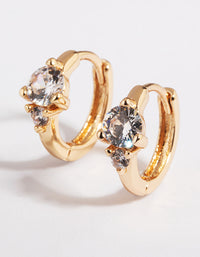 Gold Cubic Zirconia Huggie Hoop Earrings - link has visual effect only