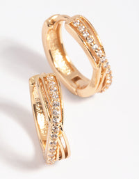 Gold Cubic Zirconia Twisted Huggie Hoop Earrings - link has visual effect only