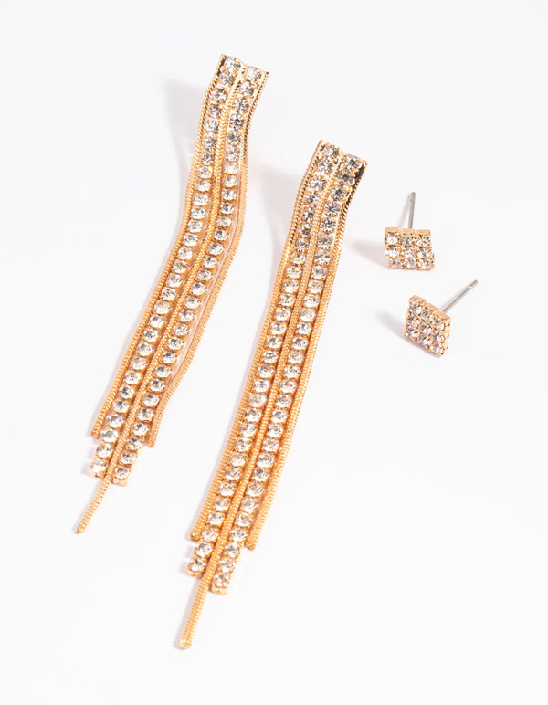 Gold Diamante Stud Earring Set