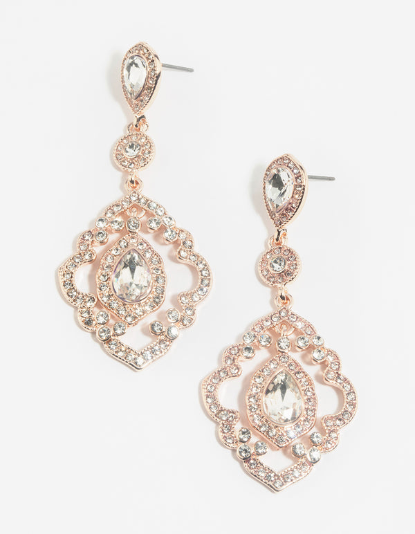 Rose Gold Diamante Drop Earrings