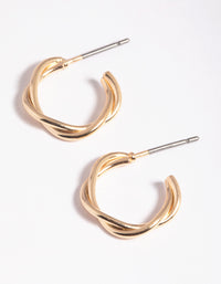 Gold Twisted Huggie Hoop Earrings - link has visual effect only
