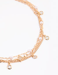 Gold Cubic Zirconia Pearl Anklet Pack - link has visual effect only