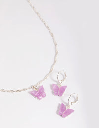 Mixed Metal Butterfly Necklace & Huggie Hoop Earrings - link has visual effect only