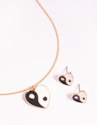 Black & White Yin Yang Necklace & Stud Earrings - link has visual effect only