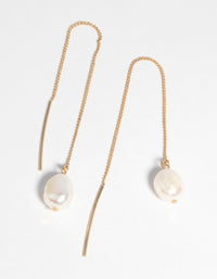 Gold Plated Pearl Thread Through Earrings - link has visual effect only