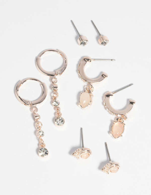 Rose Gold Plated Quartz Diamante Earring Pack