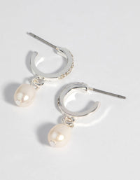 Silver Plated Diamante & Freshwater Pearl Huggie Hoop Earrings - link has visual effect only