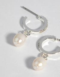 Silver Plated Diamante & Freshwater Pearl Huggie Hoop Earrings - link has visual effect only