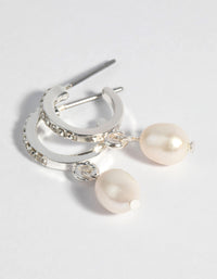 Silver Plated Diamante & Freshwater Pearl Huggie Hoop Earrings - link has visual effect only