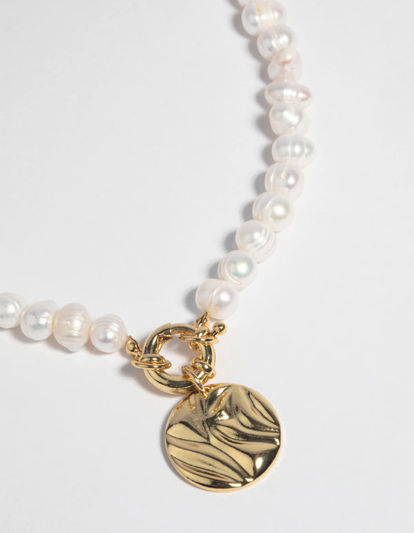 Gold Plated Freshwater Pearl Disc Necklace