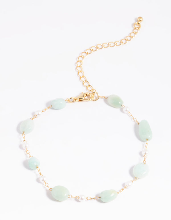 Gold Plated Semi-Precious Stone Pearl Bracelet