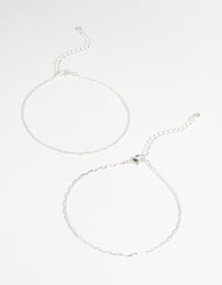 Silver Plated Fine Chain Anklet Set - link has visual effect only