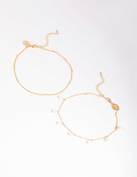 Gold Plated Rose Quartz & Freshwater Pearl Anklet - link has visual effect only