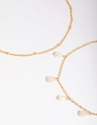 Gold Plated Rose Quartz & Freshwater Pearl Anklet - link has visual effect only