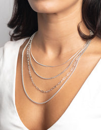 Silver Mixed Chain Layered Necklace - link has visual effect only